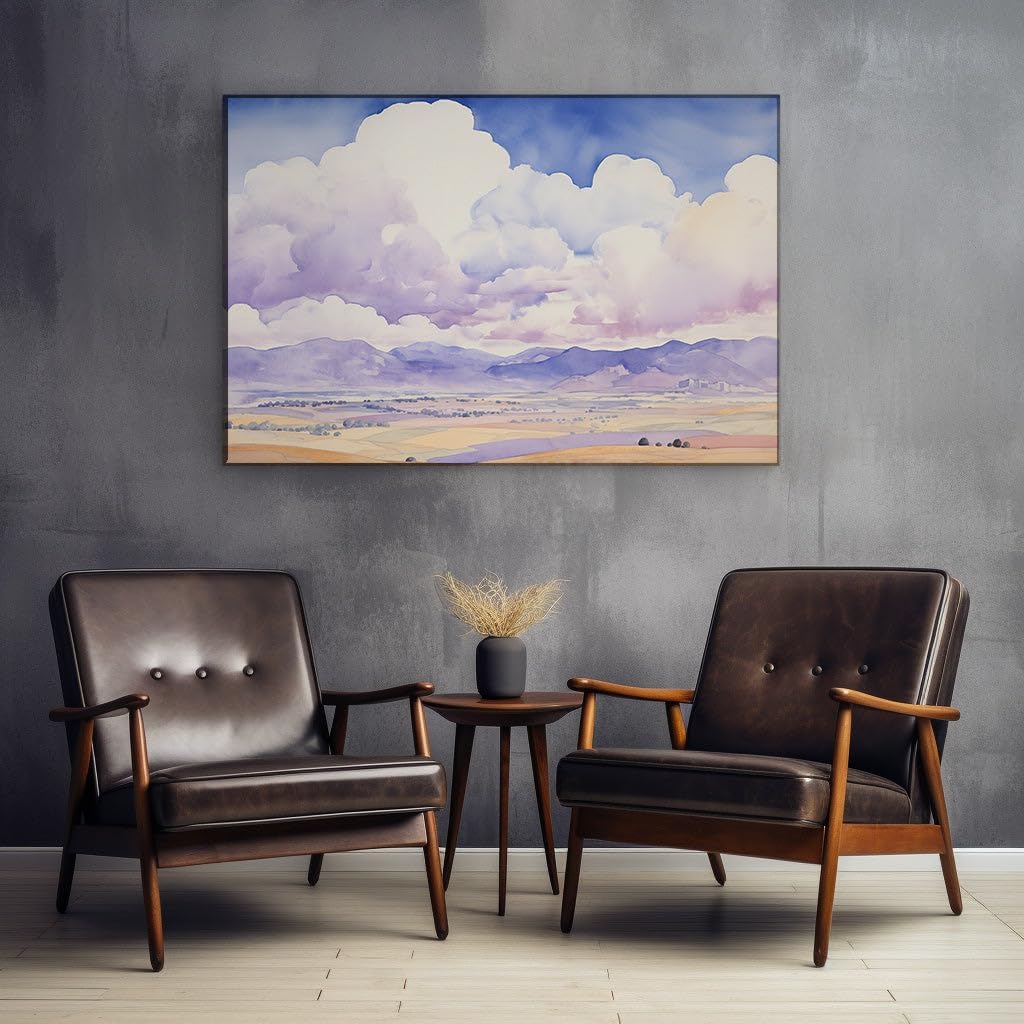Canvas for Living room. A Tranquil Expanse: The Serene Beauty of a Mountainous Field in Yellowish-Brown Hues, 27 x 18 inch Canvas Wall Art - Ready to Hang