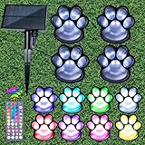 Obrecis Solar Paw Print Lights for Pet Memorial Gifts, 34 Colors Changing Outdoor Dog Print Lights with Remote, Set of 4 Waterproof Cat Paw Keepsake for Pet Remembrance Gift, Pet Loss Sympathy Gifts