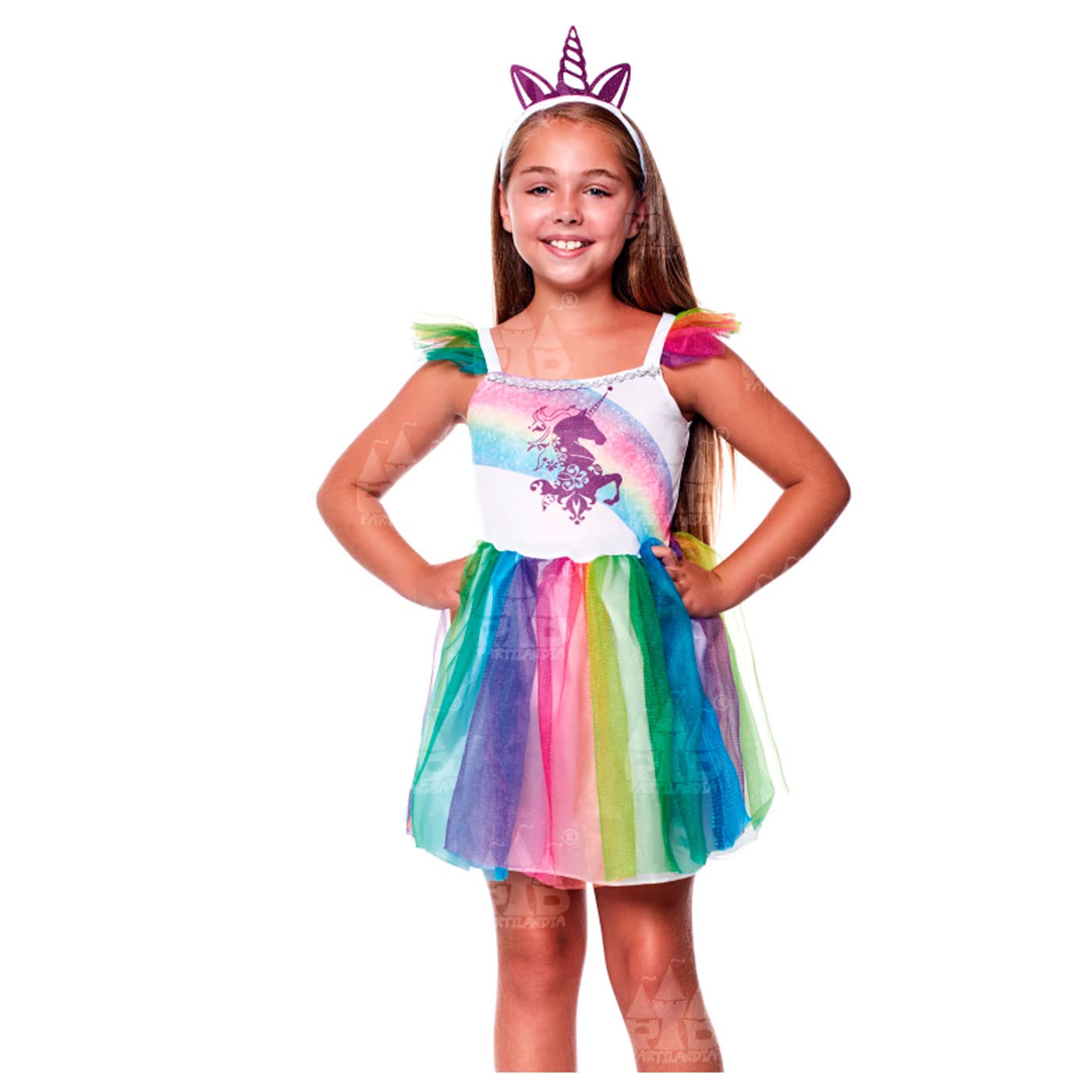 Acan Tradineur - Disfraz de unicornio infantil, fibra sintética, incluye vestido y diadema, carnaval, halloween, cosplay, fiestas (Niña)