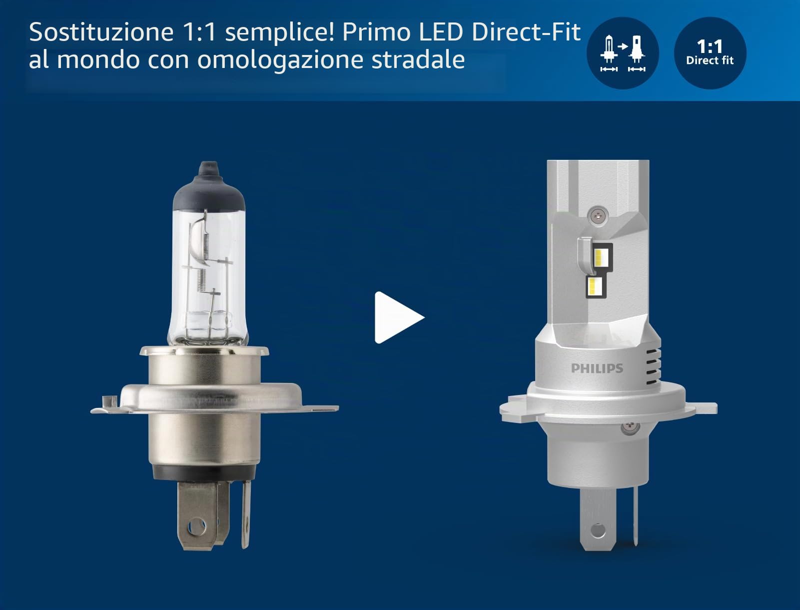 Philips Ultinon Pro6000 Boost gen3 Direct-fit H4-LED, lampadina per faro con omologazione stradale*, +450% di luce più brillante**