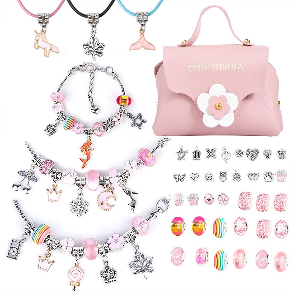 SANNIDHI® Charm Bracelet Making Kit for Girls, DIY Friendship Bracelets Necklaces, Unicorn Mermaid Pendent Jewellery Making Toys Crafts Kit with PU Handbag for Kids Ages 6-14 Teen Girls Gifts (B0CPLDTBK2) Amazon Price History, Amazon Price Tracker