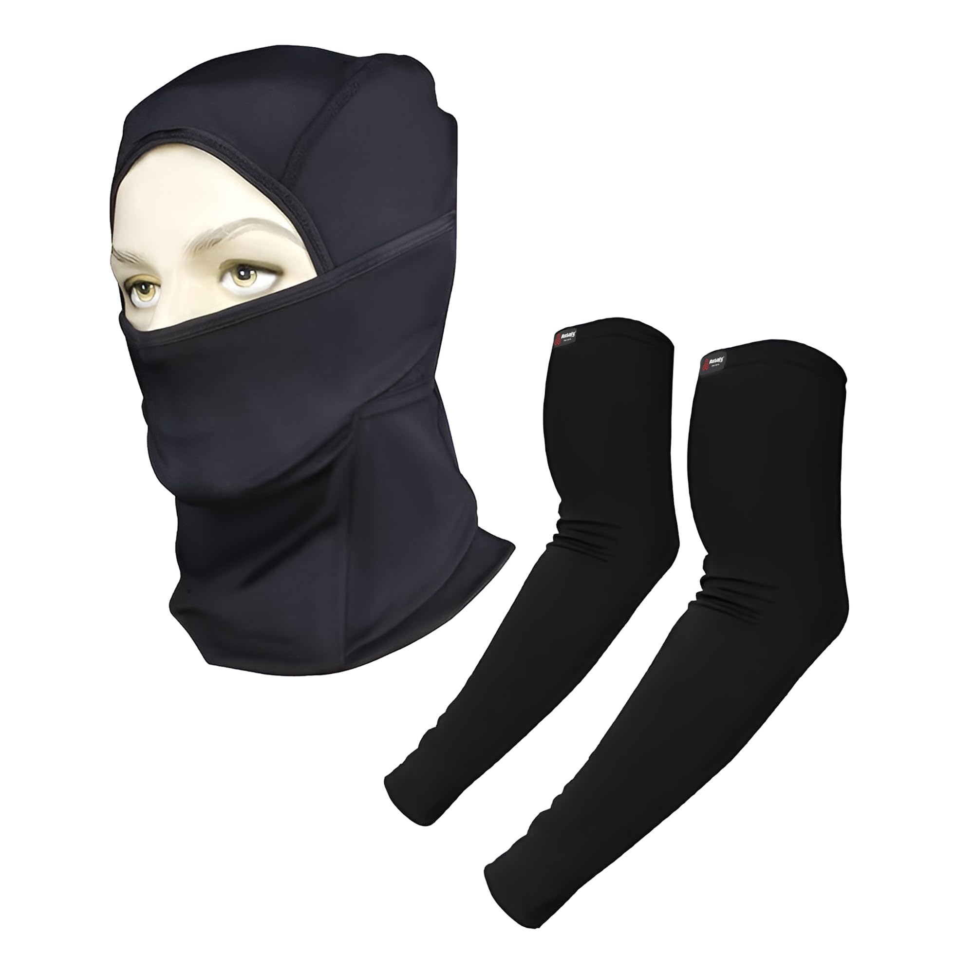Pro-Fit Arm Sleeves (240 GSM) & Cool-Max Balaclava (240 GSM) Combo – Sweat Absorb Compression Arm Sleeves for Men Women, Balaclava Ideal for Any Outdoor Use (1 x Pair Sleeves; 1 x Balaclava)