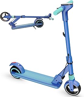 scoot4kids Patinete Eléctrico Niños 6-12 Años Frenos Dobles Amortiguación Plegable 14km/h 8KM LED Luces Regalo Seguro