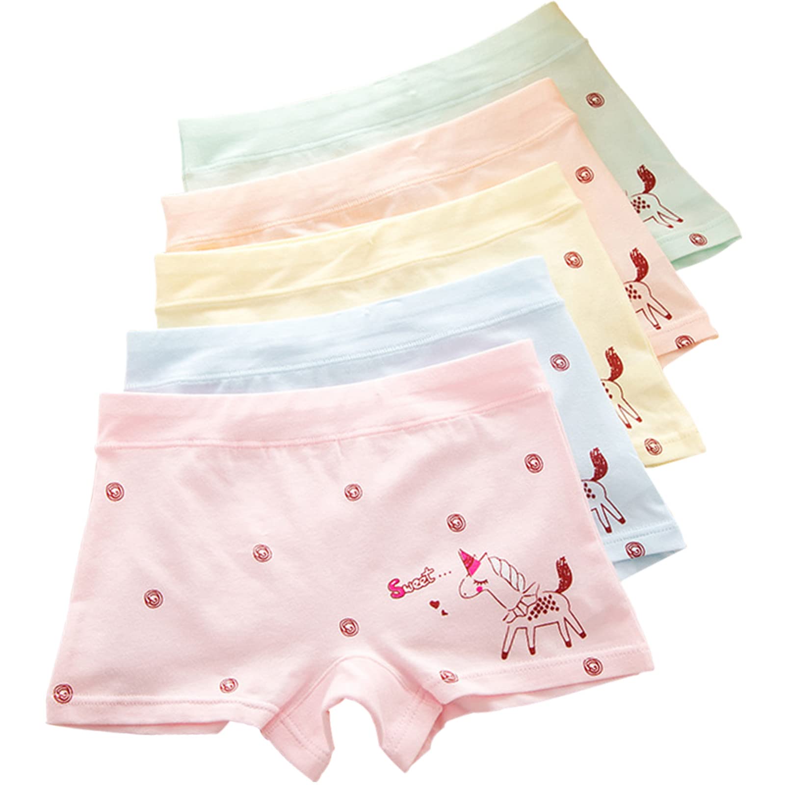 ZHTEAPR Little Kids Girls Underwear Toddler Soft Cotton Boxer Briefs Panties Cute Pattern Boyshorts 2-11years