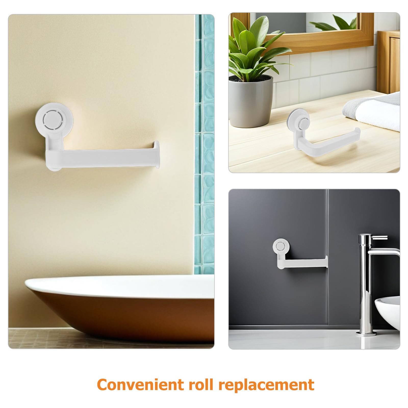 2 Stück Toilettenpapierhalter mit Saugnapf zur Wandmontage, kein Bohren erforderlich, Toilettenpapierspender für Bad, Küche und WC