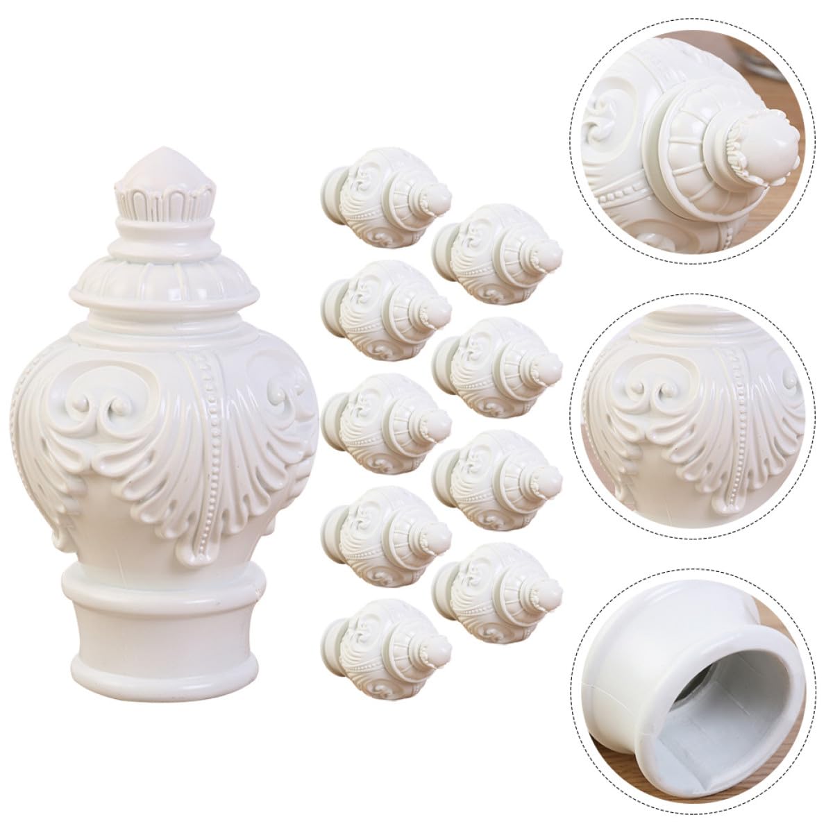 Embouts Décoratifs en Plastique Blanc, Design Créatif Faciles à Détacher Lot de 10 pour Tringle à Rideaux Adaptés pour Salle à Manger et Chambre