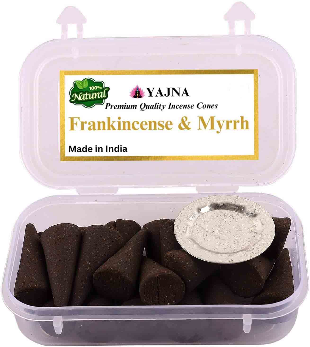 Yajna Frankincense-and-Myrrh 100%-Natural-Incense-Cones Handmade-Hand-Dipped Organic-Chemicals-Free for-Purification-Relaxation-Positivity-Yoga-Meditation The-Best-scents (20 Count)