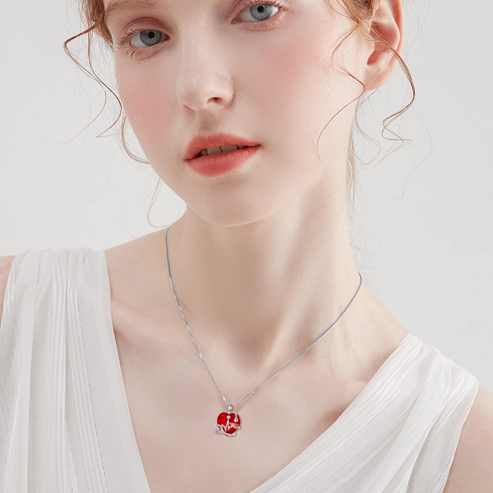 TOUPOP Stetoscopio Collana a forma di cuore da donna, in argento, regalo per donne, battito cardiaco, regalo per studentessa, infermiera, laurea, compleanno, regalo di Natale, Argento sterling