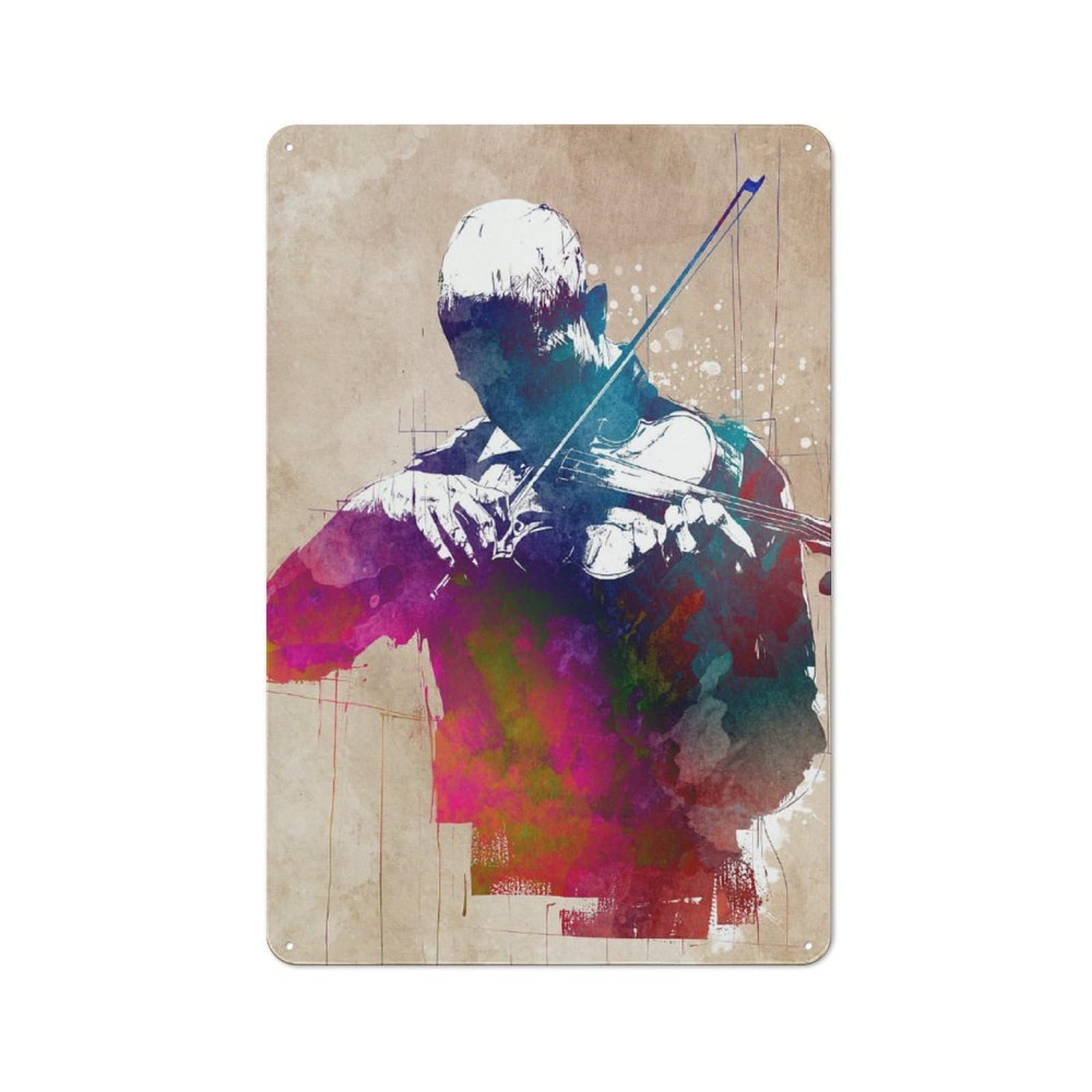 Violinist Watercolor Art Warehouse Style Metal Wall Decor 30x20cm, Metal Wall Sign for Workspace, Cafe, Hallway Or Garage