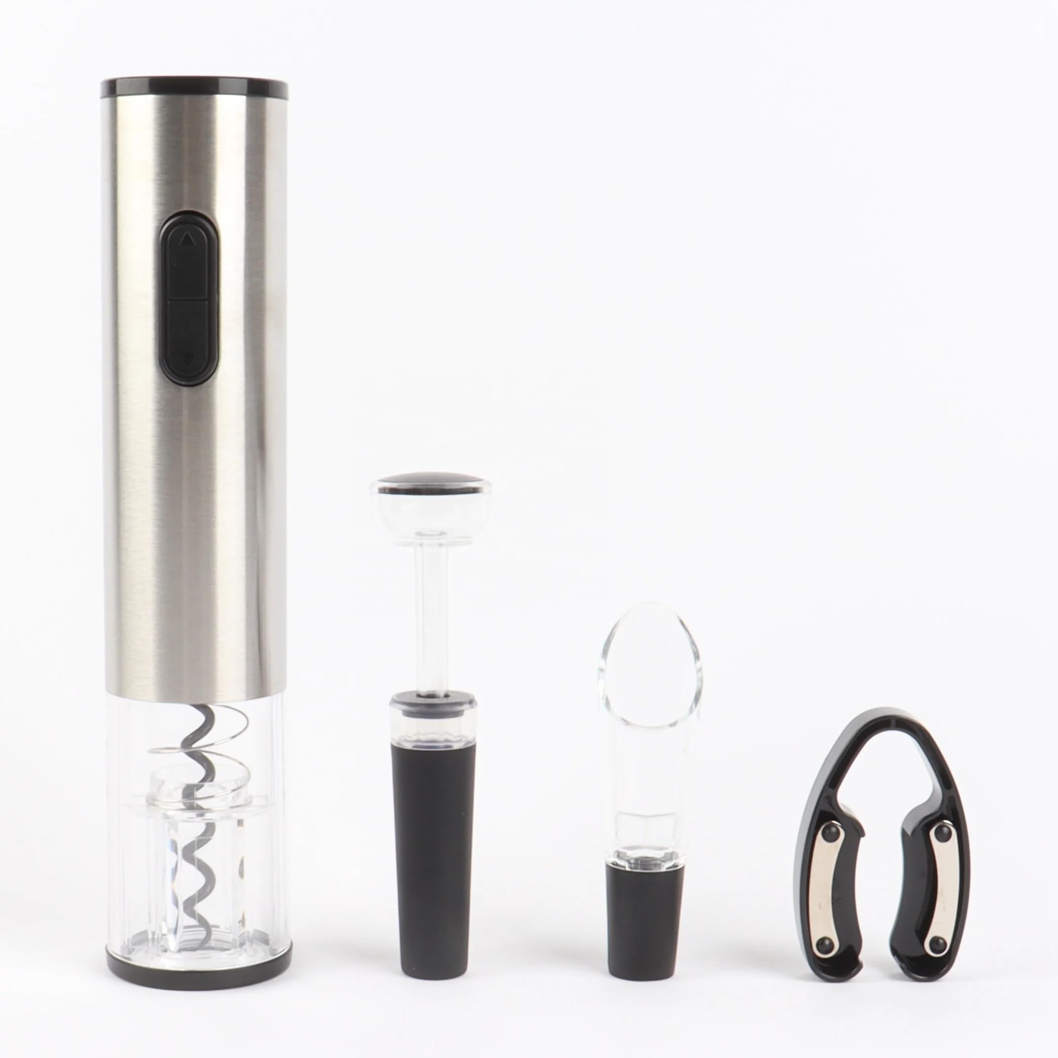 CHUANYU Electric Wine Opener, 5 in 1 Automatic Electric Wine Bottle Corkscrew Opener with Foil Cutter, Rechargeable (Stainless Steel) (Silver)