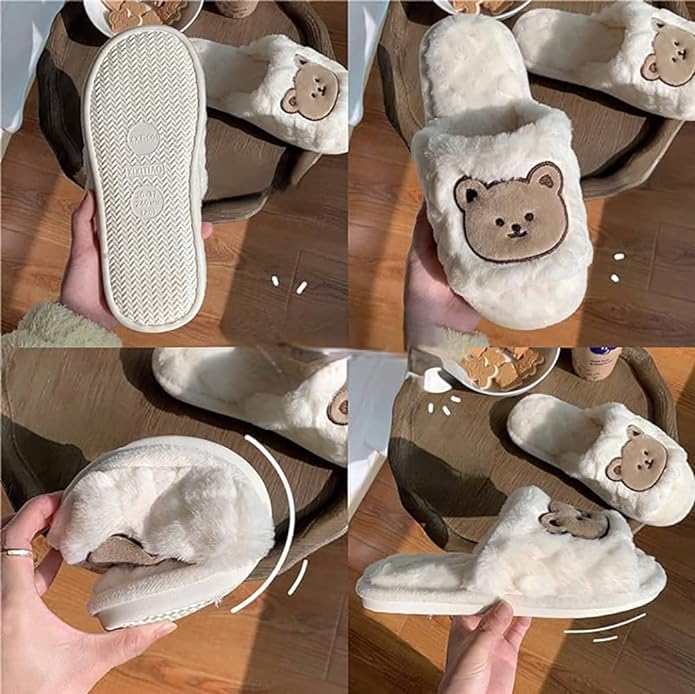 SILENCIO Warm Slipper for Women's Fur Flip Flops Winter Fashion Slipper for House & Bedroom Slides Home Indoor Outdoor Sandals 3 611CrzD RcL