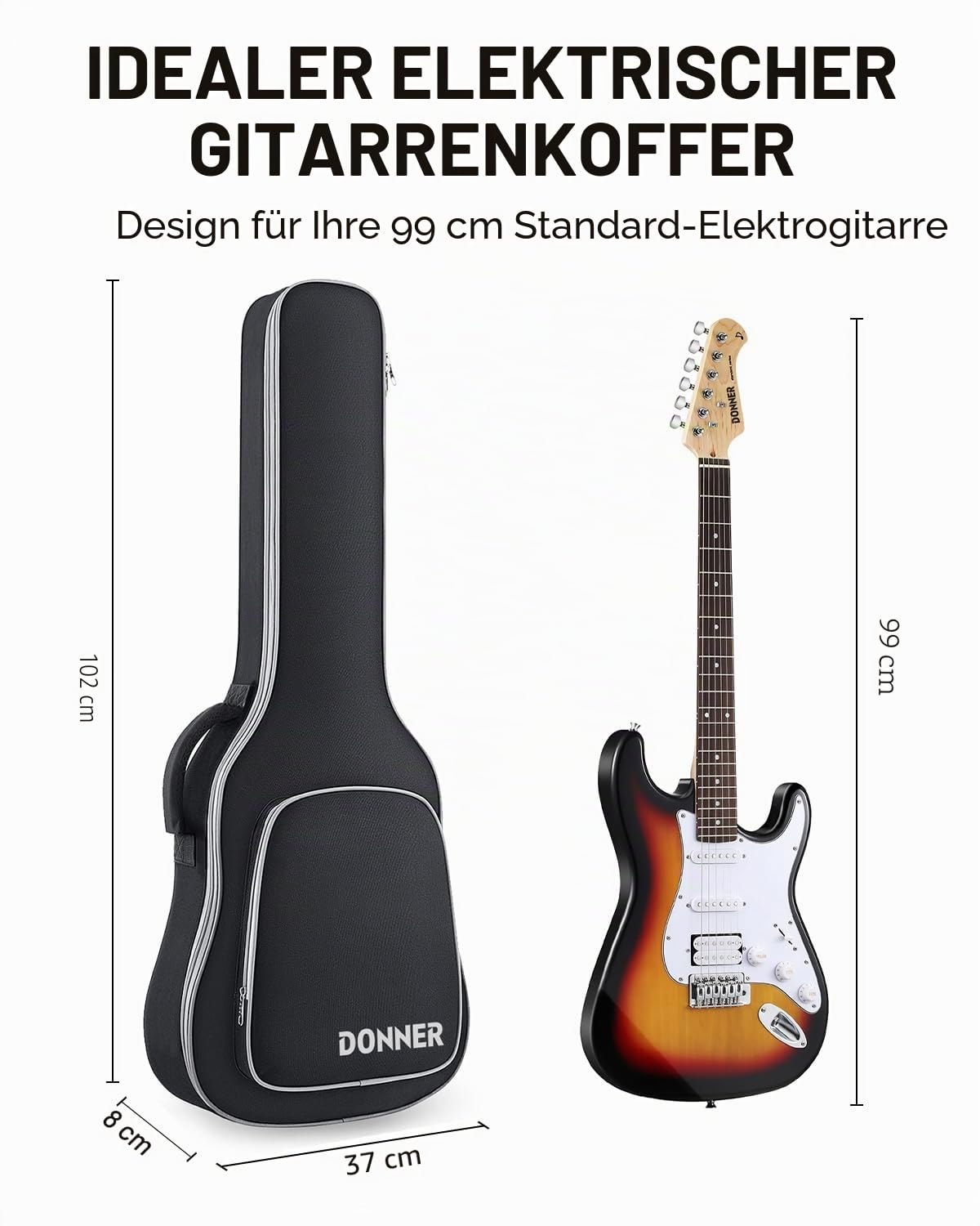 Donner E-Gitarren Gigbag 39 Zoll, 5 mm Polsterung, 600D Ripstop Nylon, Wasserabweisende Soft-Gitarrentasche mit verstellbaren Doppel-Schultergurten und gepolstertem Griff, Schwarz