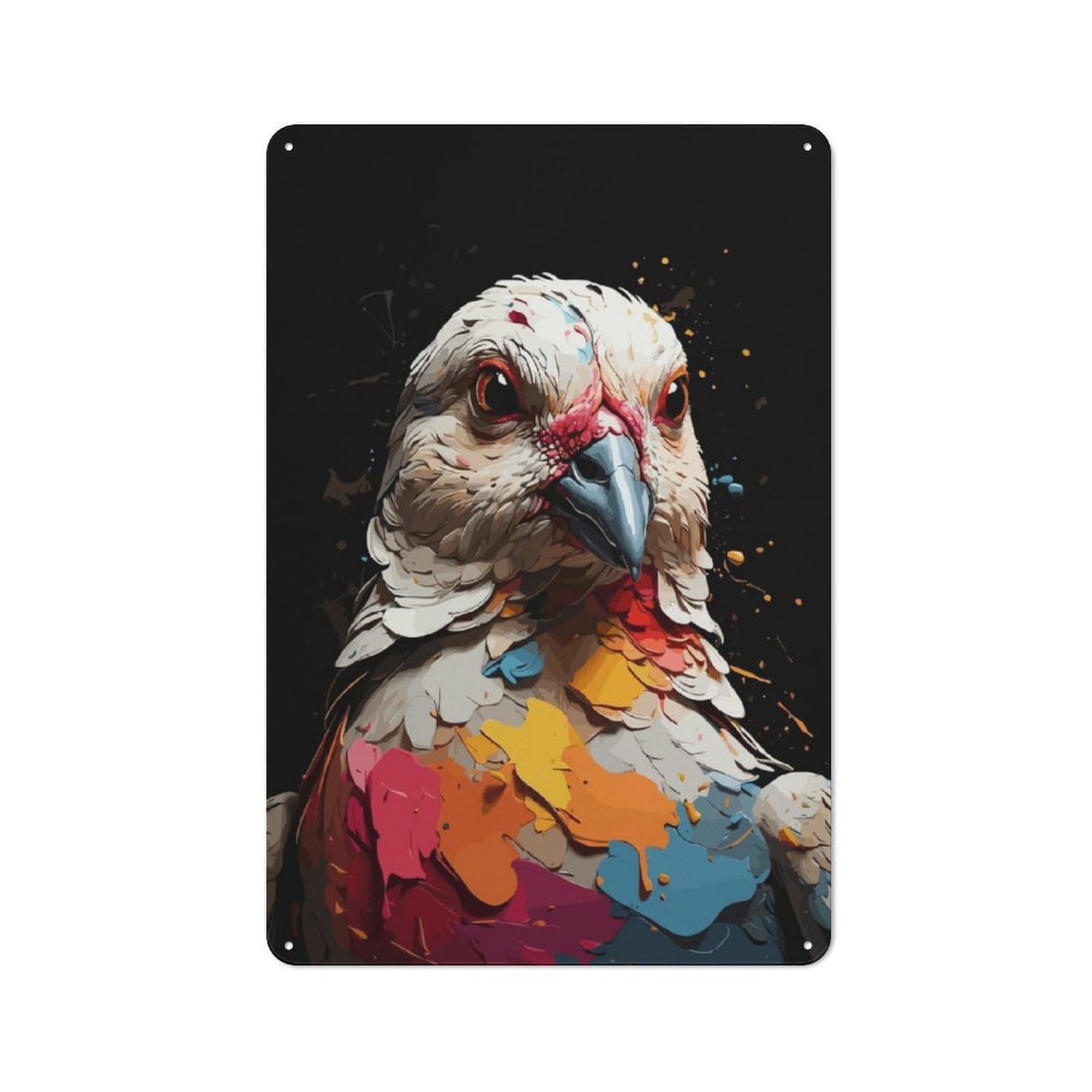 Rustic Tin Wall Sign 30x20cm Featuring Dove Animal Splatter, Bistro Wall Plaque for Restaurant, Kitchen, Counter Or Breakfast Nook