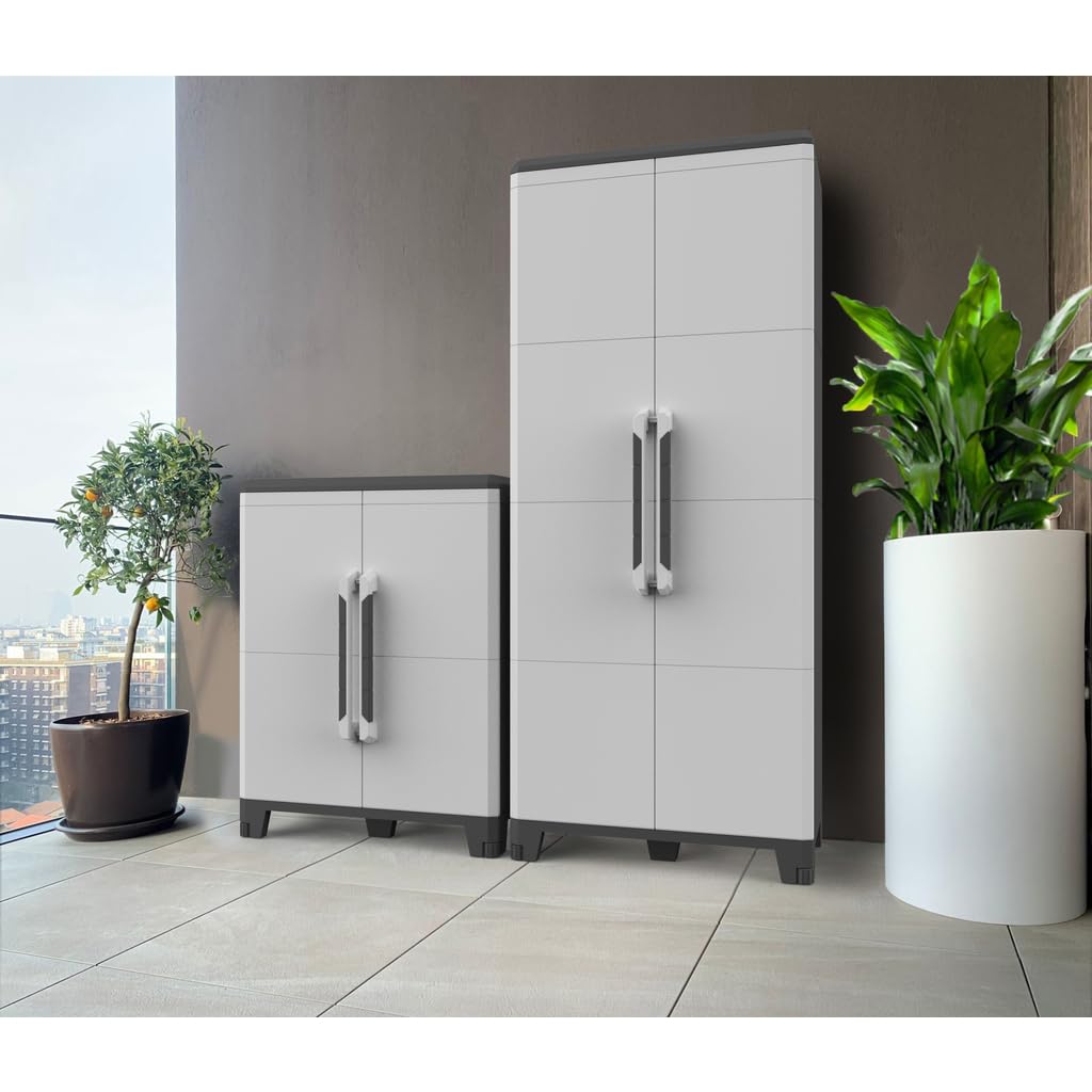 KREHER Gartenschrank Kunststoff IP43 XL abschließbare Türen Metallscharniere