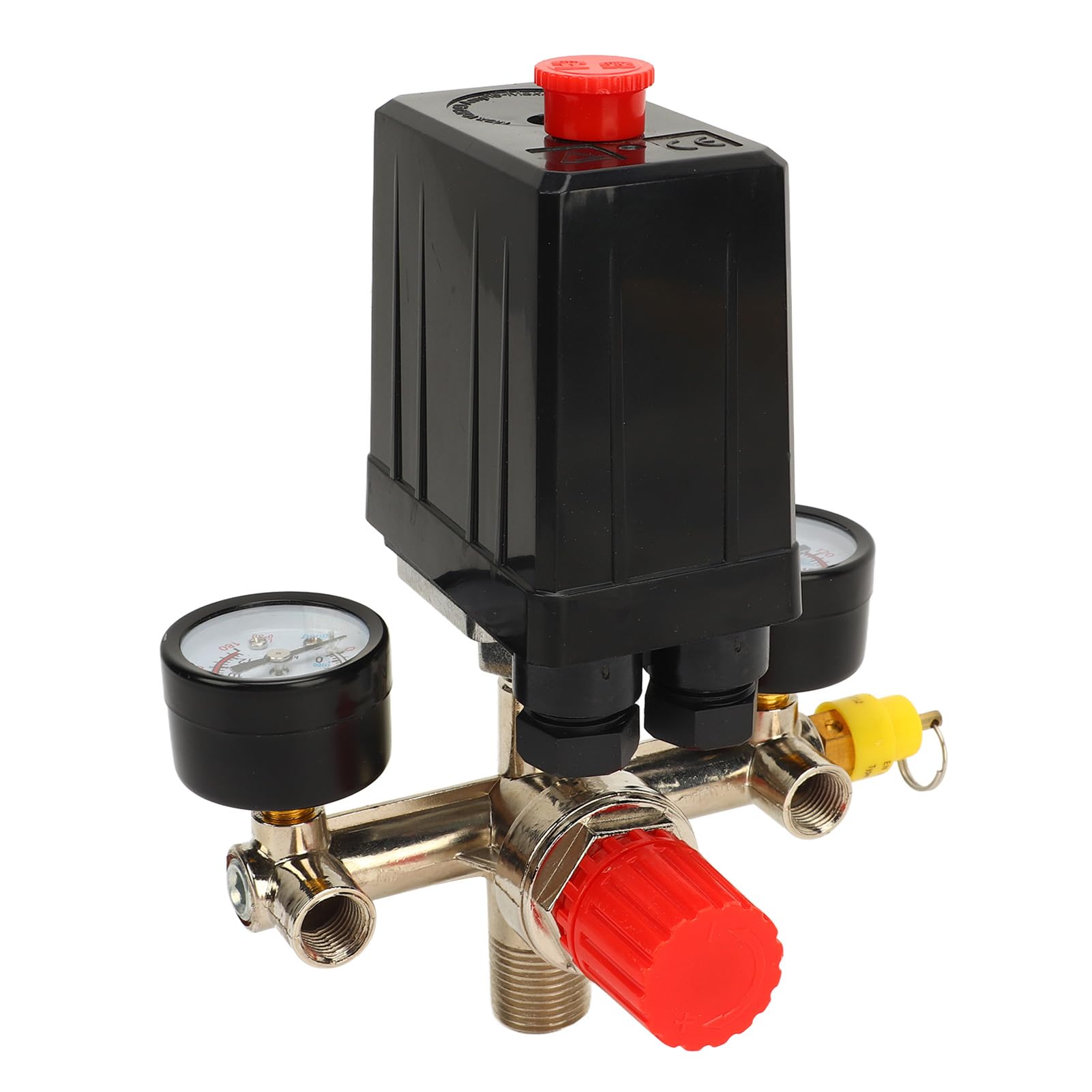TUWEI Air Compressor Pressure Switch Control Valve, 0 to 180PSI Pressure Regulator Air Compressor Pressure Control Switch with Control Valve and 2 Pressure Gauge, Air Compressor Parts