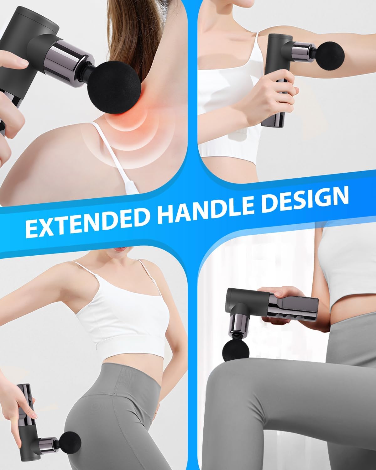 Massage Gun Deep Tissue, Percussion Massager for Back and Neck with 6 Speeds, Cordless Muscle Massager for Pain Relief with 4 Heads, Type-C Charging, Travel Size, Best Gifts (Gray) - Image 6