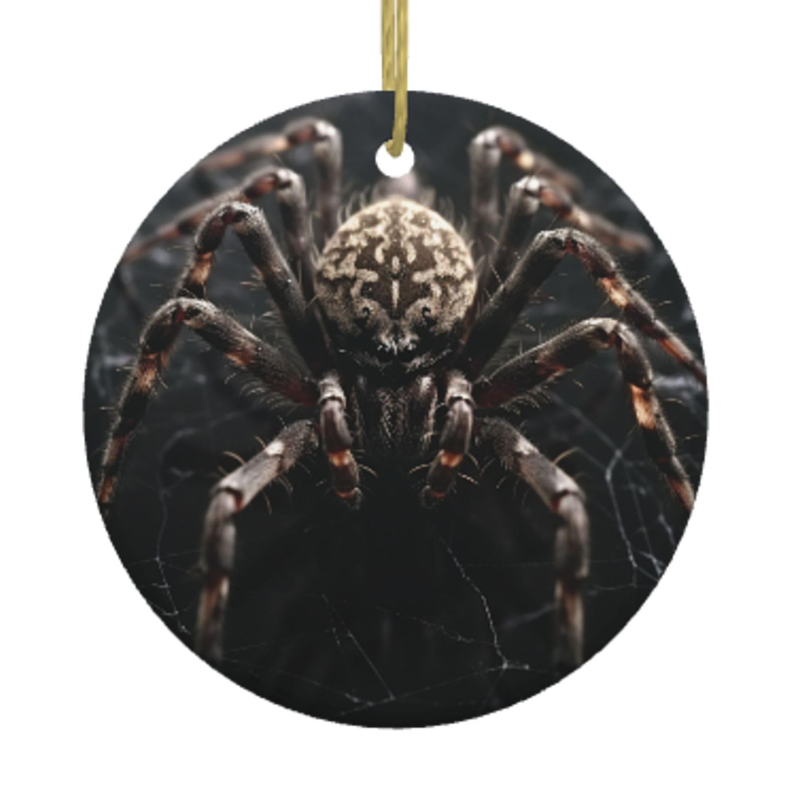 Ceramic Christmas Tree Hanging Ornaments with Gold Ropes Christmas Tree Decorations Round Ceramic Scary Spider Pendant Keepsake Decorations for Holiday Xmas Gift Ideas