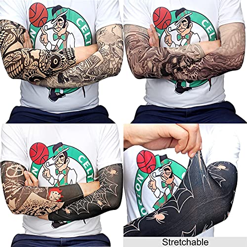 Image of YARIEW Tattoo Sleeves for Men, 6Pcs Arm Sleeves Fake Tattoos Sleeves to Cover Arms Sun Protection Sleeves Tattoo Sleeve Covers Temporary Tattoo Sleeves for Men Halloween (Set 2)