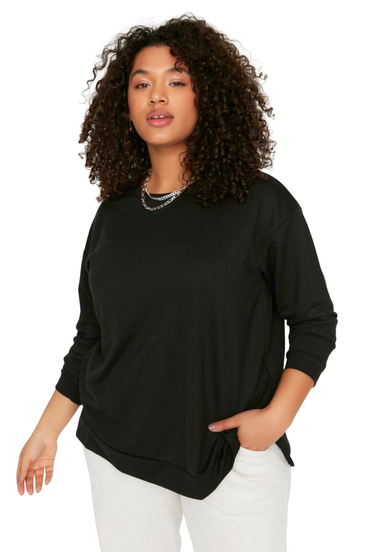 Trendyol Curve Damen Schwarz Schwarzes, Detailliertes, Dünnes Strick-Sweatshirt Mit Schlitz Für - 2XL
