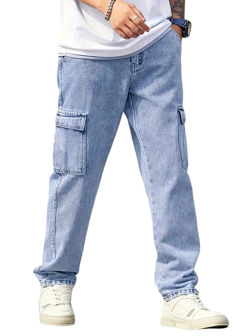 toviya Men’s Loose Fit Denim Jeans | Mid Rise Straight Baggy Fit | Stretchable Casual Streetwear Jeans for Men-picture-27