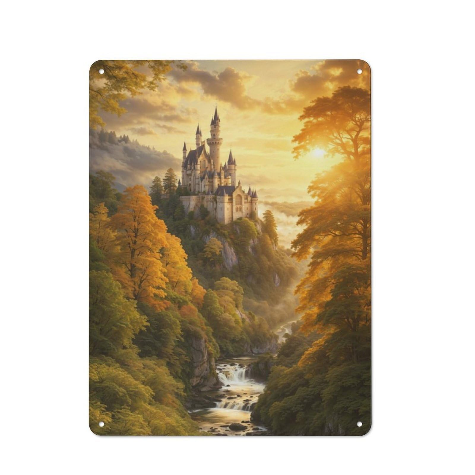 Junmoney Fairytale Fortress Metal Plaque 40X30cm With For Hallway Wall, Retro Decor, For Wall Display Collectors