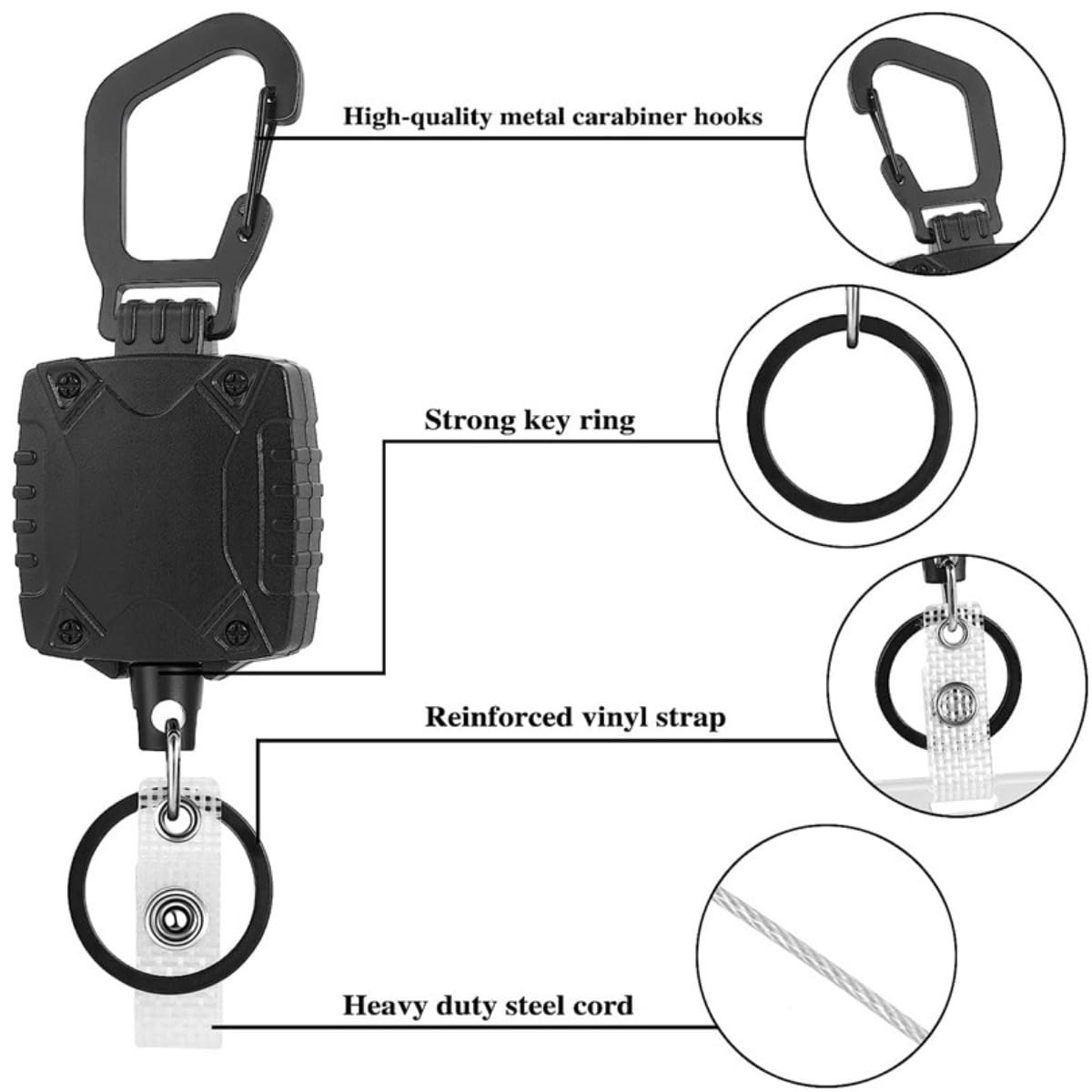 HOUSON 3 Set Retractable Badge Holders, Retractable Badge Reel Clips ID Card Holder Retractable Badge Reel Key Chain - Image 3