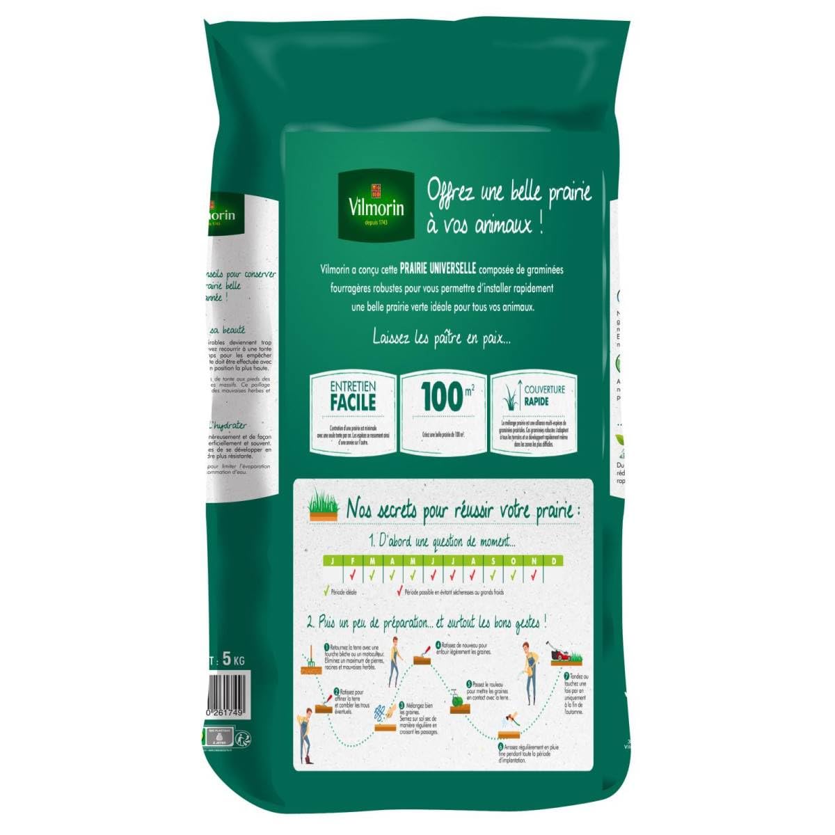 Lot de 2 sacs 5kgs Gazon Prairie Universelle Vilmorin - 1000m²