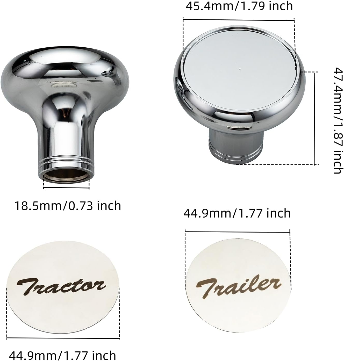 Pair of Tractor/Trailer Air Valve Knobs Made from Aluminum Interior Accessories Air Brake knobs Compatible with Kenworth T680 Peterbilt 379 389 579 Freightliner, Chrome Stainless Steel (2 Set)