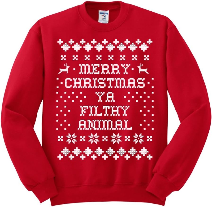 'Merry Christmas Ya Filthy Animal' Sweatshirt (Medium, Red)