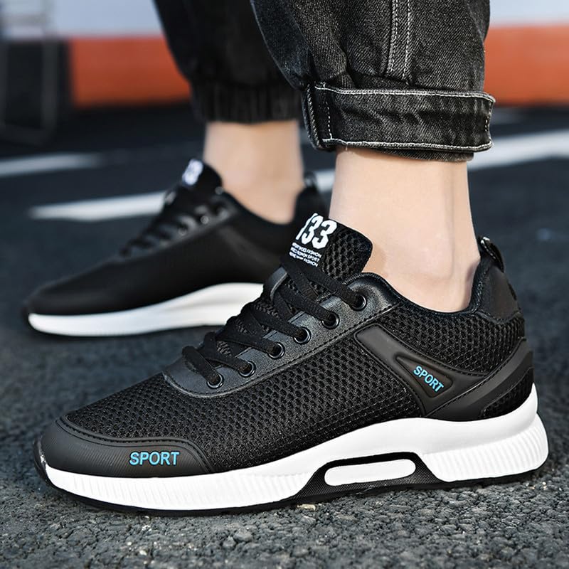 BMINFEE Men's Invisible Height Increasing Elevator Shoes 2.5 Inches Taller Lace-up Breathable mesh Lightweight Hip Hop Fashion Sneakers Black423