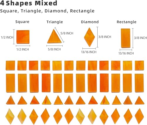 Vista 4 de Lanyani 200 piezas de azulejos de mosaico de vidrio, 4 formas mezcladas de piezas de vidrio manchado para manualidades, Hielo naranja