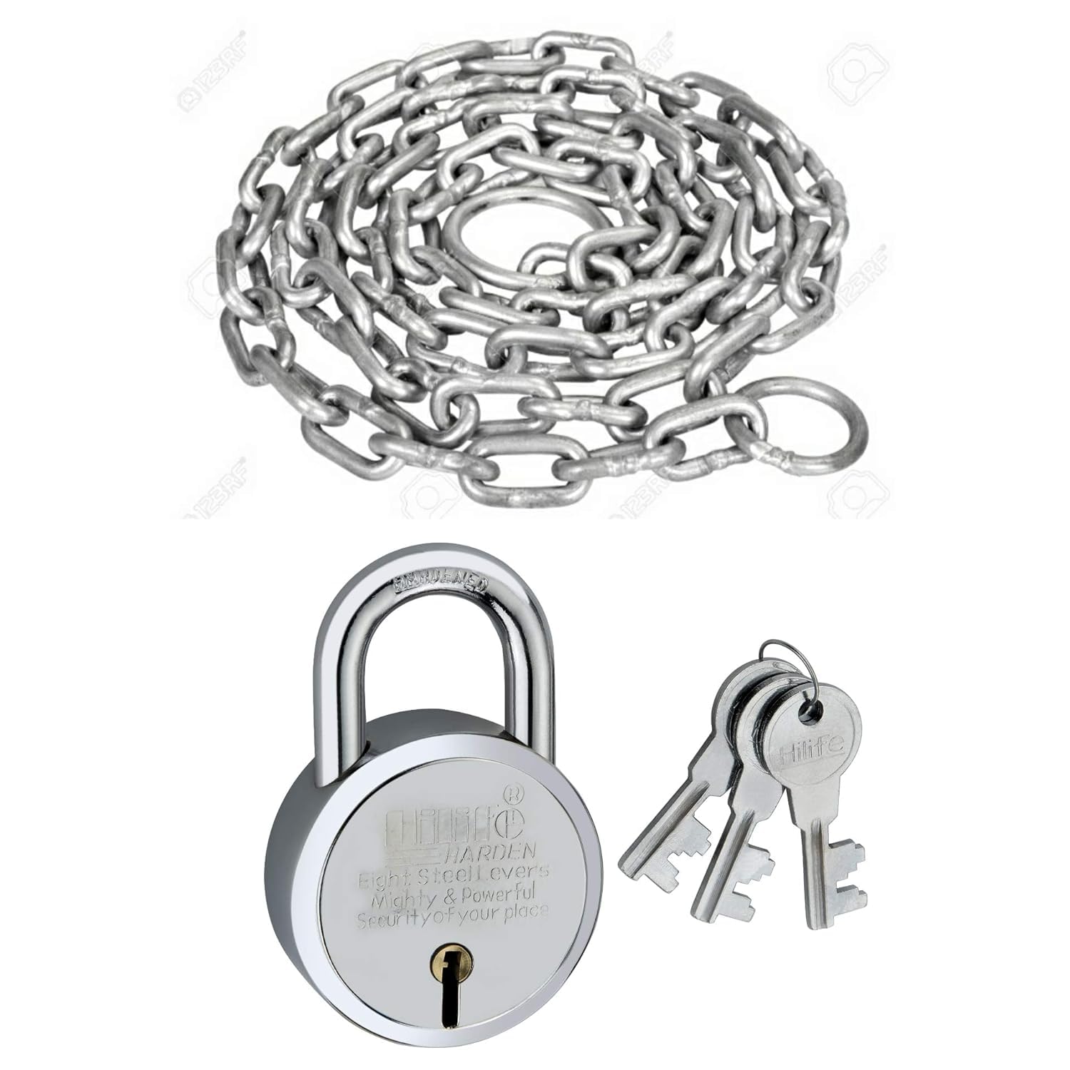 TEELLON HiLife Harden-65 Round Padlock with 3 Feet (5mm) Heavy Duty Strong Metal Chain with Lock - 8 Steel Levers, Double Locking Lock with 3 Keys,for Home Main Door, Channel Gate Shutters/Godowns etc-image-48