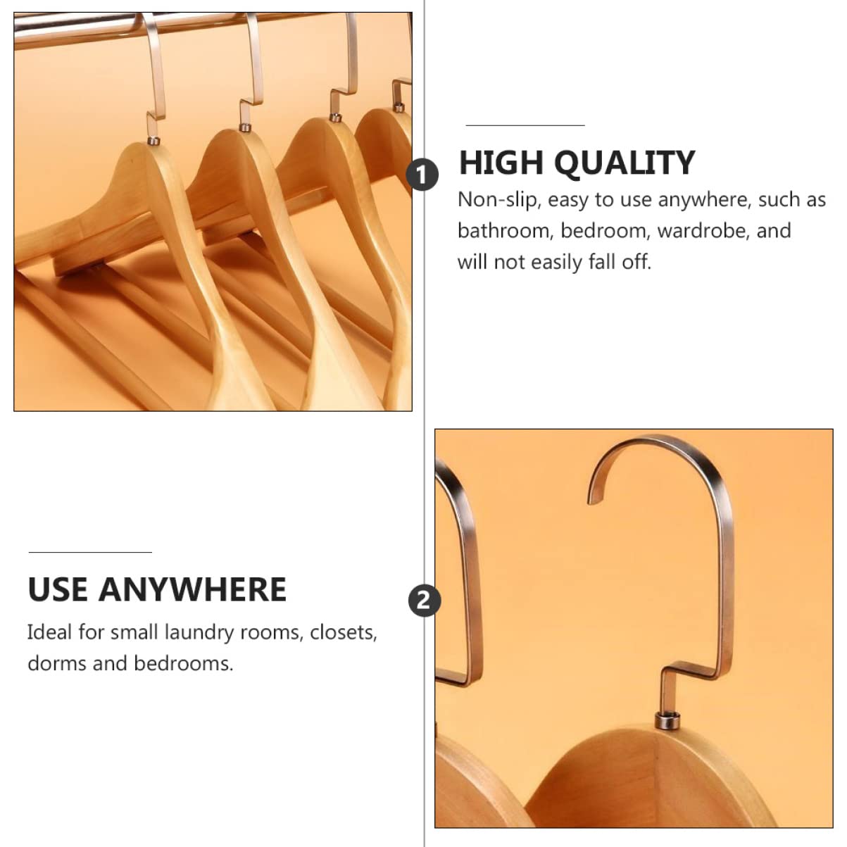 Unomor 1 PC Solid Wood Hanger Travel Hanger Multi-Function Drying Rack Heavy Duty Hook Bath Tub Sticker Removable Clothing Hangers Scarf Hanger Jacket Hanger Dreses Khaki Stainless Steel