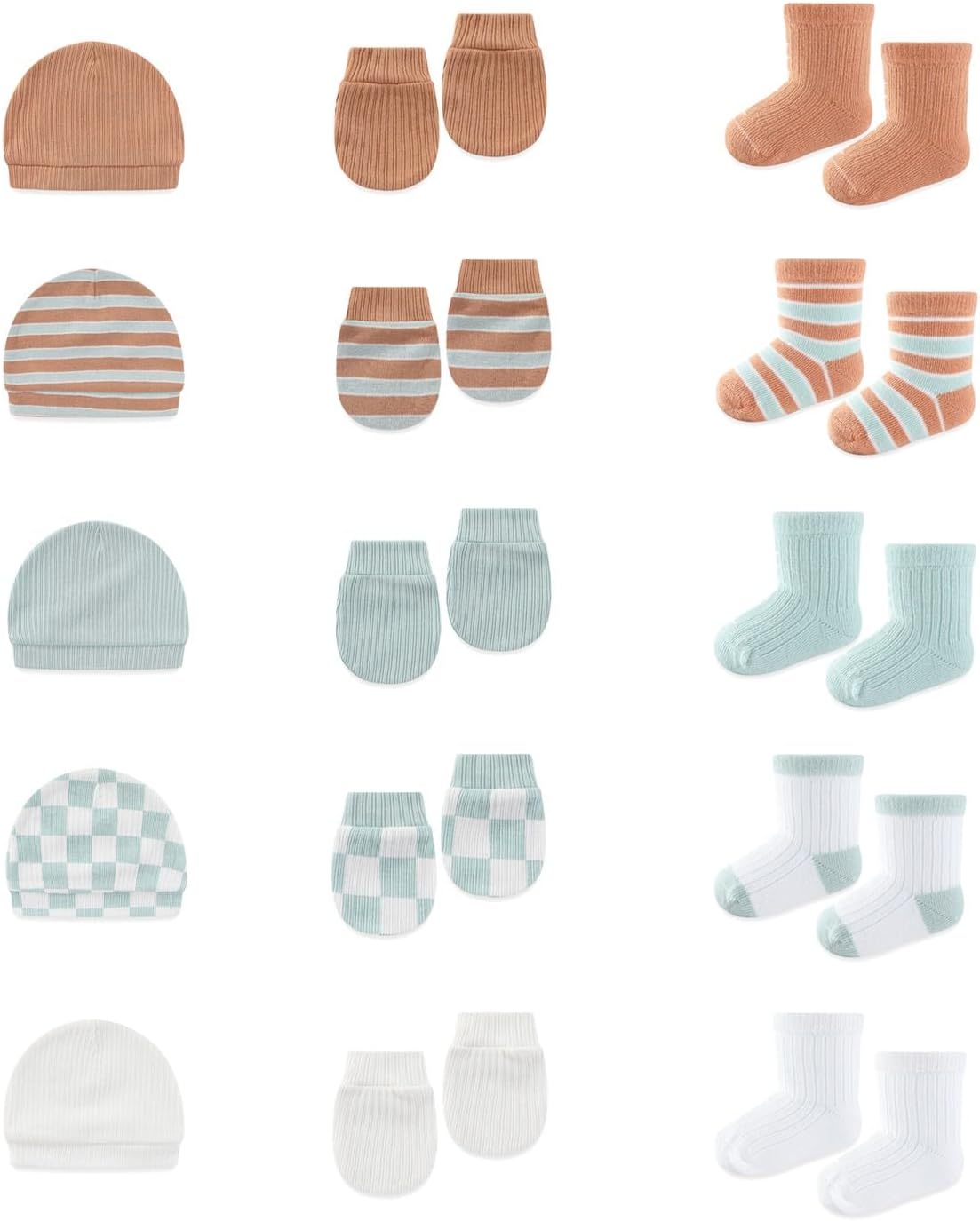 15 Pack Infant Hats Gloves Socks Unisex Baby Boy Girl Accessories Set Cotton New Born Caps Mittens