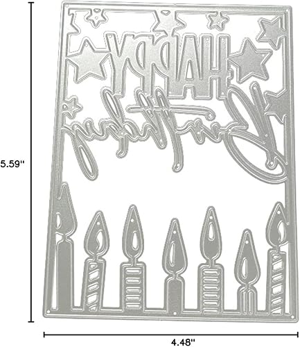 Miniatura 10 de Marco rectangular de feliz cumpleaños, troquelado de metal, velas de feliz cumpleaños, plantillas de corte de estrellas para manualidades, álbumes