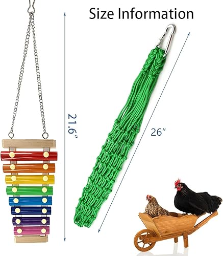 Miniatura 6 de 4 juguetes de gallinero - Juguete de xilófono de pollo, pollo, verduras, brochetas de frutas, lechuga, bolsa de cuerda, colgador de bolsa de pollo