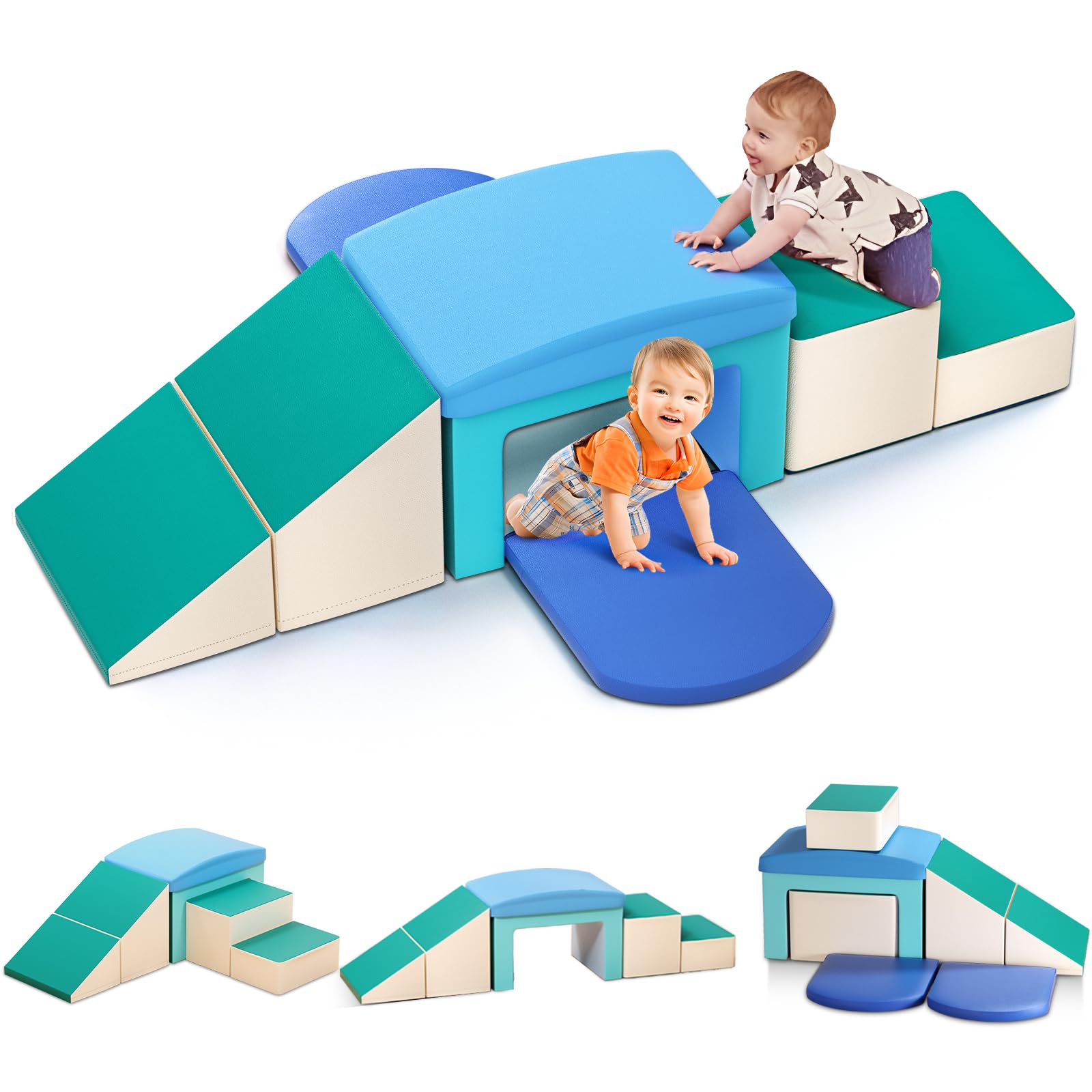 Lischwert Kinder Schaumstoff bausteine 6 Grossbausteine Schaumstoffbausteine Bauklötze Riesenbausteine Schloss-Set, Mehrfarbig (A-blau)