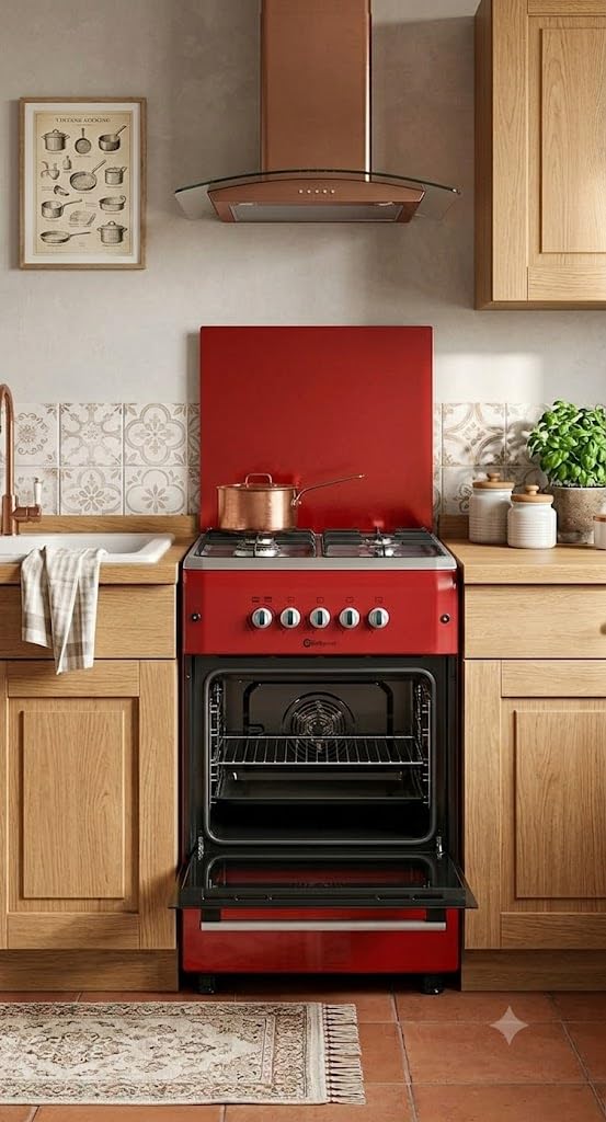 "Solthermic Ancho 50 cm F5S40G2R Cocina de Gas Roja - 4 Fuegos Con Encendido Automático - Butano y Ciudad - Alta Gama"