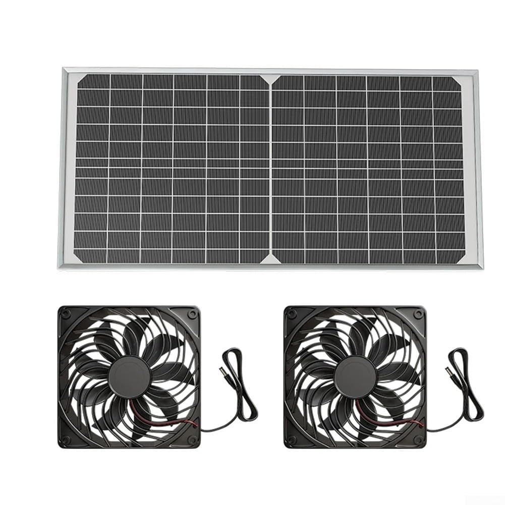 Kit de ventilateur d'échappement solaire pour serre 16 W Double ventilateur 120 mm IP65 Panneau monocristallin étanche pour poulailler abri de jardin Énergie durable Noir 405 x 201 x 18 mm