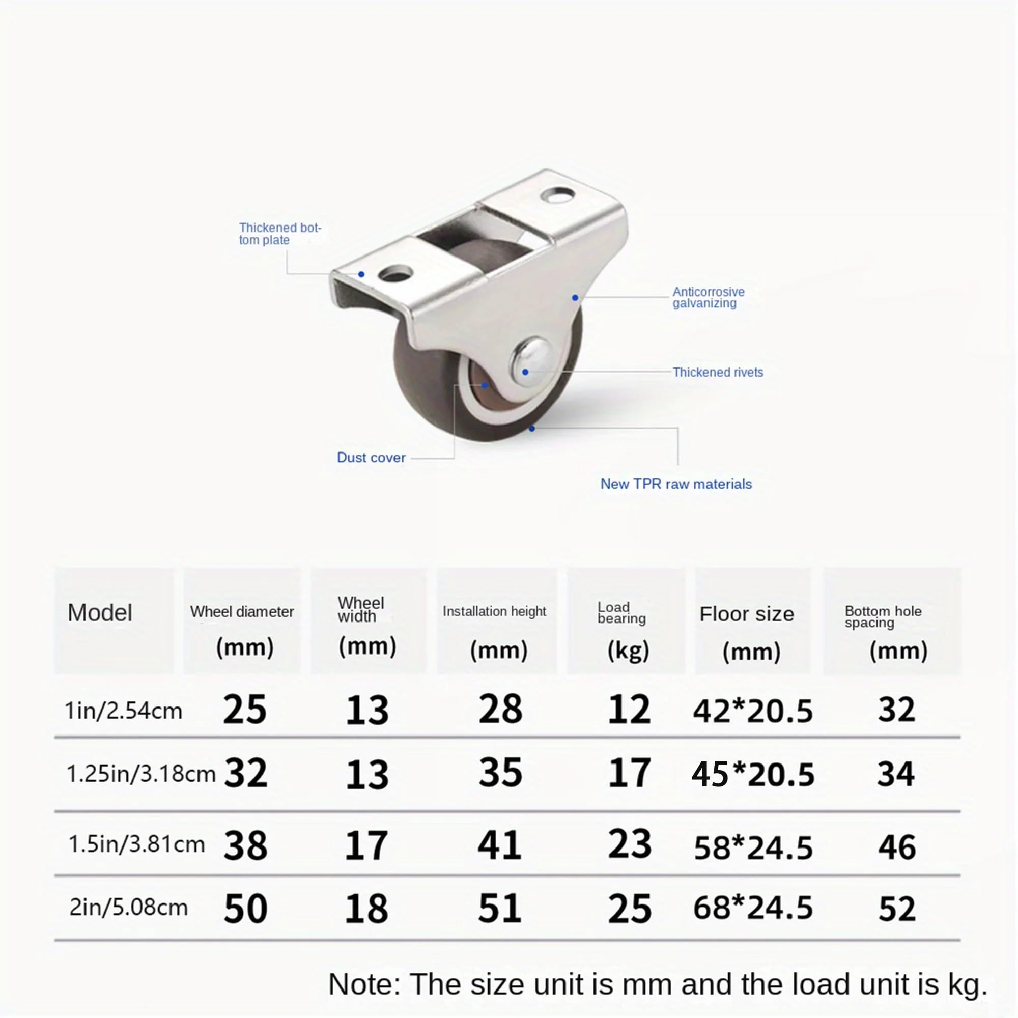 Mini Furniture Cs niskoprofilowe kółka obrotowe miękkie gumowe rolki bezgłośne toczenie stały kierunek idealne do wózków i szuflad, 4-pak, 2,5 cm