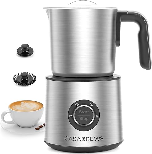 CASABREWS Espumador de leche, vaporizador de leche de acero inoxidable 4 en 1, espumador de leche eléctrico caliente y fría para café, café con