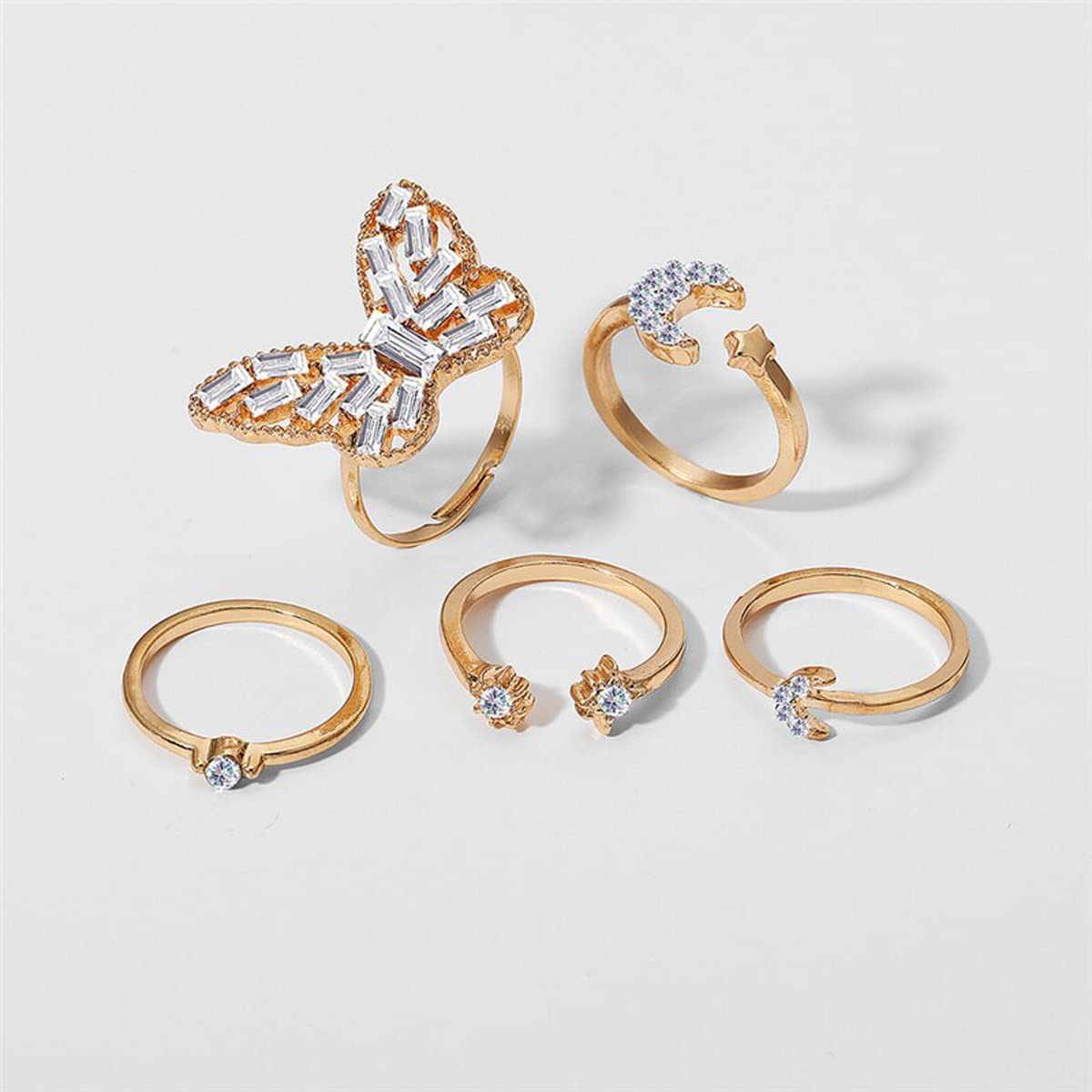 Vintage Floral Silver Plushy Rings Set