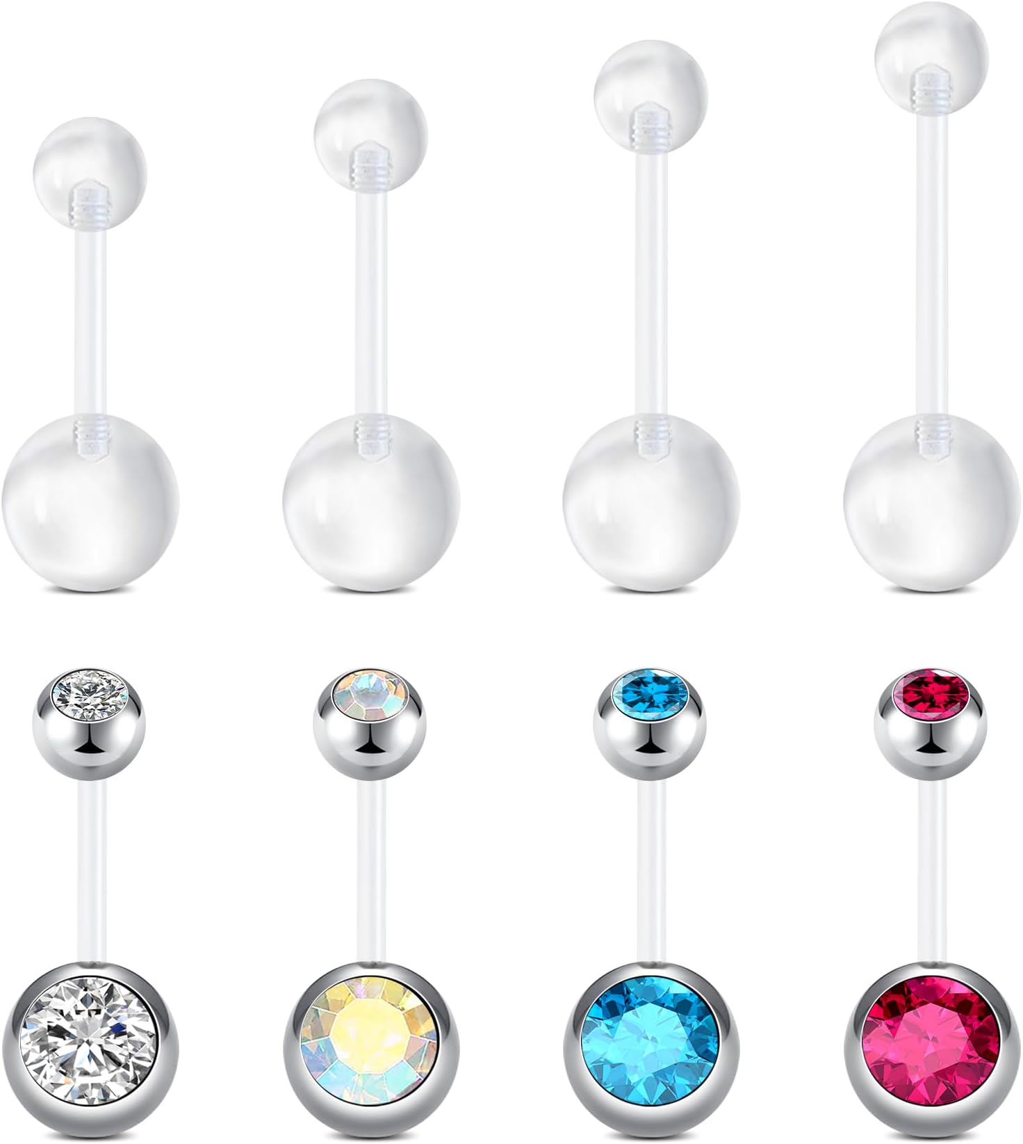 14G Clear Belly Button Rings, Bioflex Plastic Bar Belly Ring, Curved Barbell Navel Piercings Retainers for Work Surgery