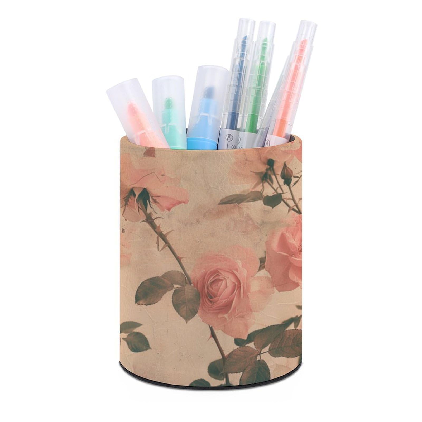 KLOPH PU Leather Pen Holder for Desk, Aesthetic Pencil Cup for Desktop, Makeup Brush Srotage for PenOrganizer Office Supplies, Peach And Amber Pen Cup Pencil Caddy for Home Art Supply
