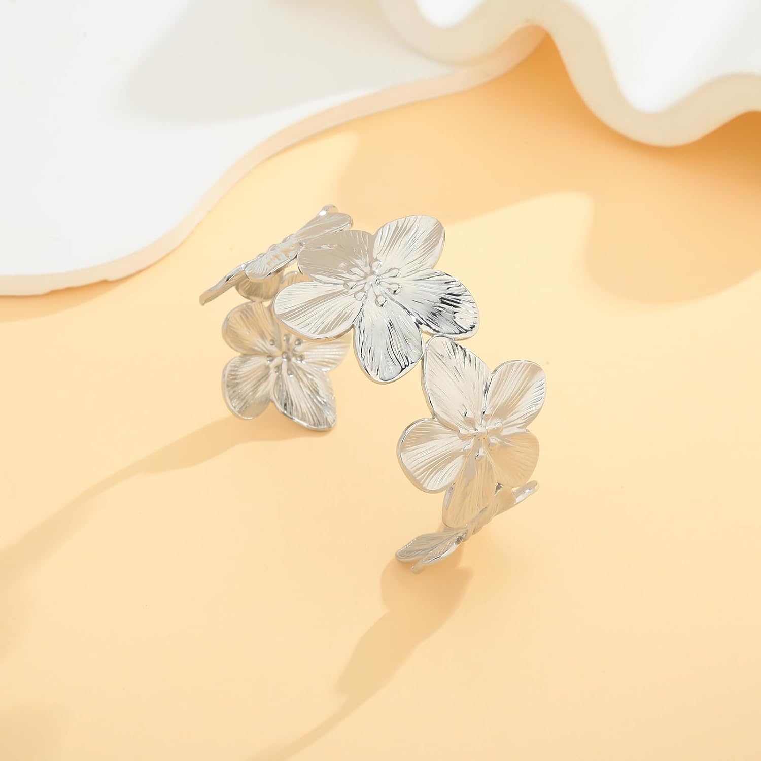 WOWORAMA Chunky Gold Cuff Bracelets for Women Vintage Gold Flower Butterfly Bracelet Trendy Boho Wide Open Cuff Bangles Matte Statement Bracelet - Image 6