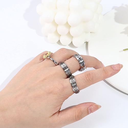 Miniatura 6 de UBGICIG 8 anillos de ansiedad para mujer, anillos giratorios para ansiedad, circonita cúbica, cuentas de girasol y loto, alivio del estrés, juego de