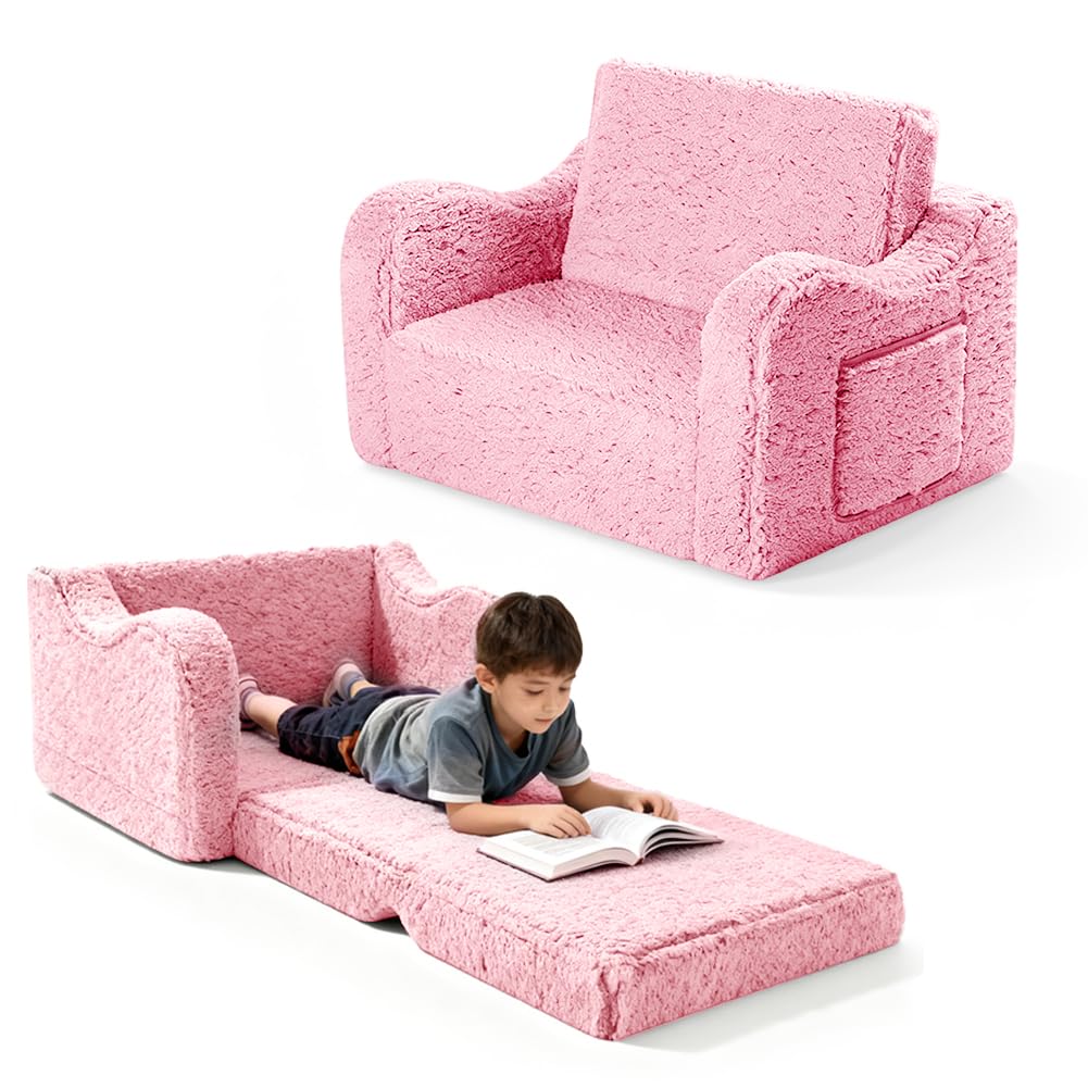 Sofa dziecięca rozkładana 2 w 1, sofa do spania, fotel dziecięcy, rozkładana (różowa)