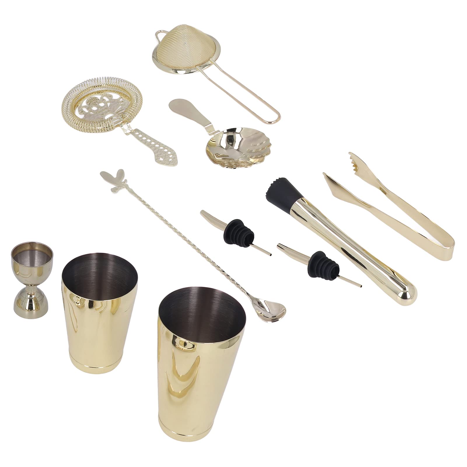 Naroote Juego de Coctelera, Herramientas de Mezcla de Acero Inoxidable para Bares Domésticos, Reuniones Familiares, 11 Piezas (GOLD)