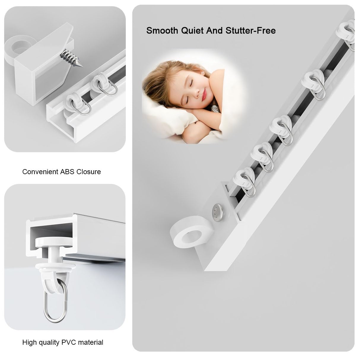 Vorhangschiene für Decke oder Wand, Selbstklebende Gardinenschiene und Gardinenstange, 90 120 300 600 cm müheloses Gleiten, für Duschvorhang, Fenster und Wohnmobile(Weiß Deckenmontage,470cm)