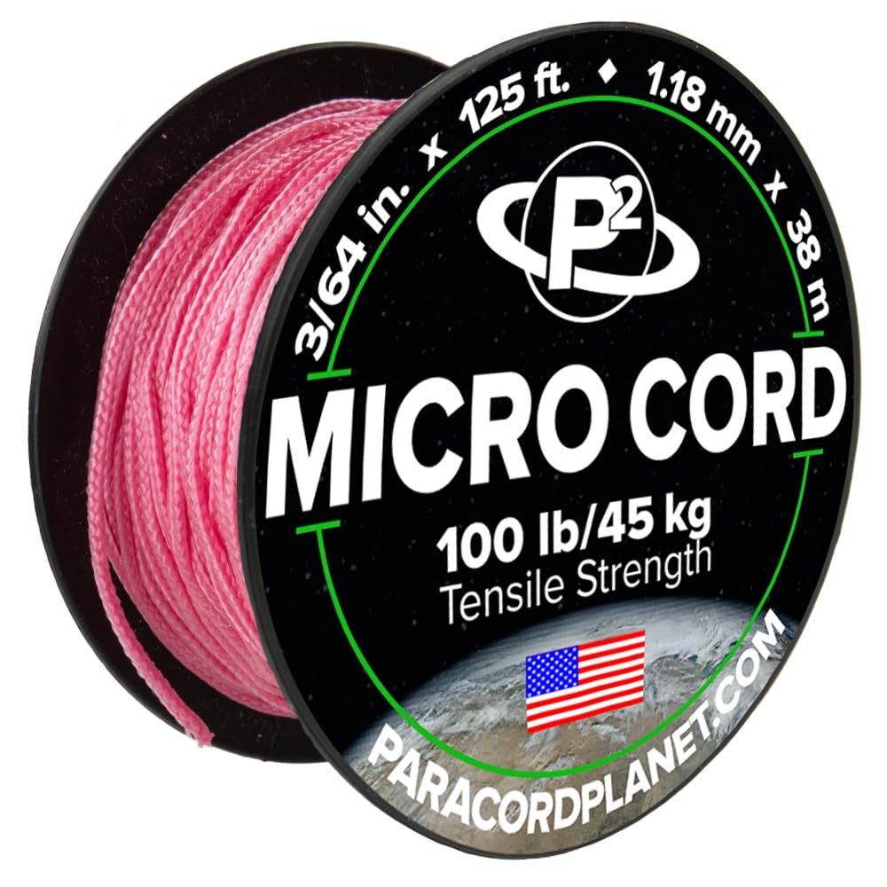 Paracord Planet Micro Paracord – Thin Braided Cord for Crafting, Fishing, and DIY Projects in 125 ft Spools – Rose Pink — image 1